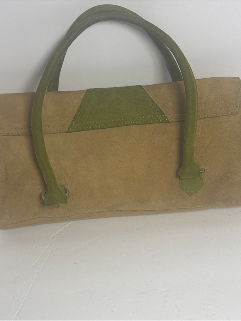 Vintage Y2K Via Spiga Tan Green & Burnt Orange Goat Suede Shoulder Purse - Picture 2 of 16